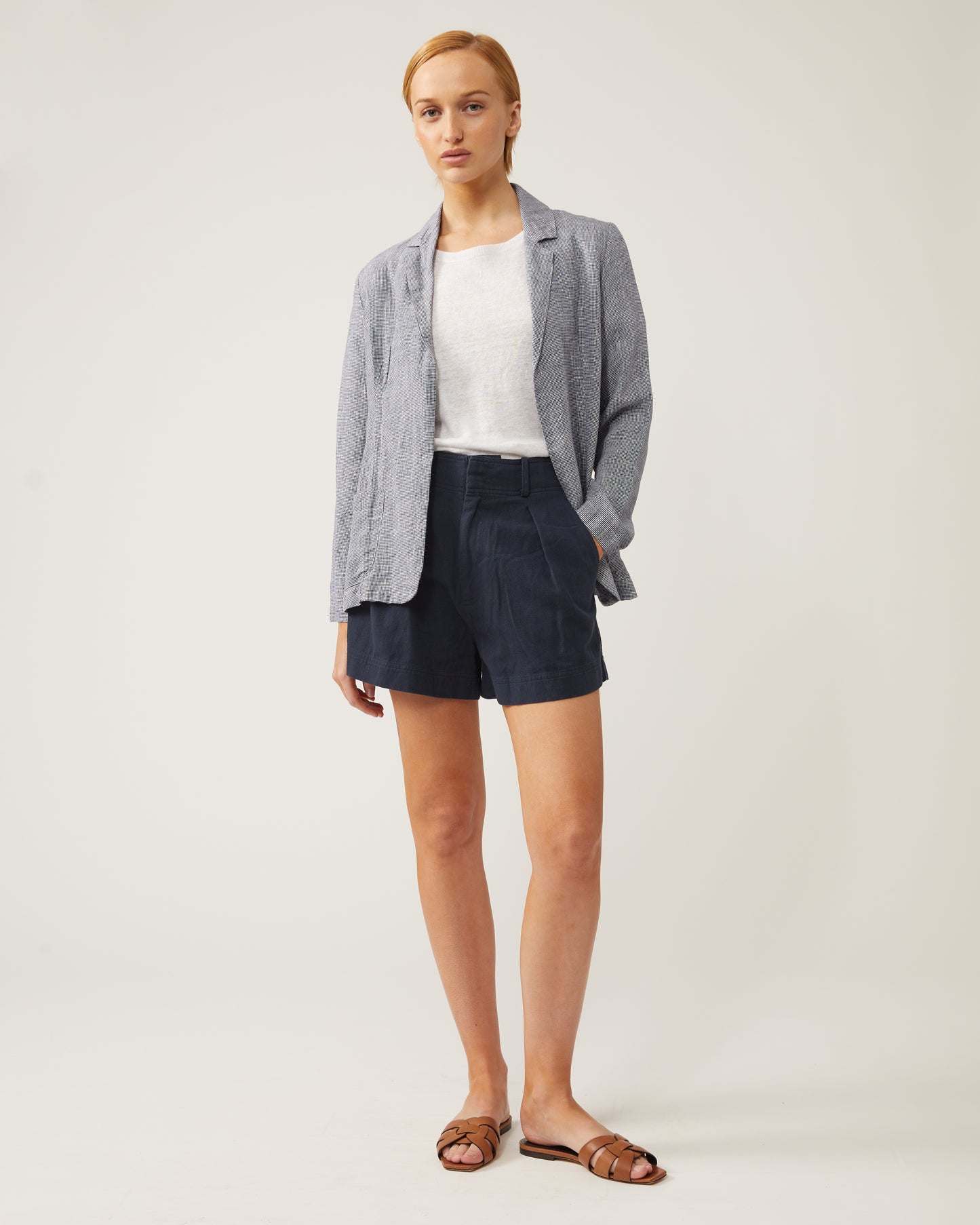 veste en lin NINON à motif mini pied-de-poule