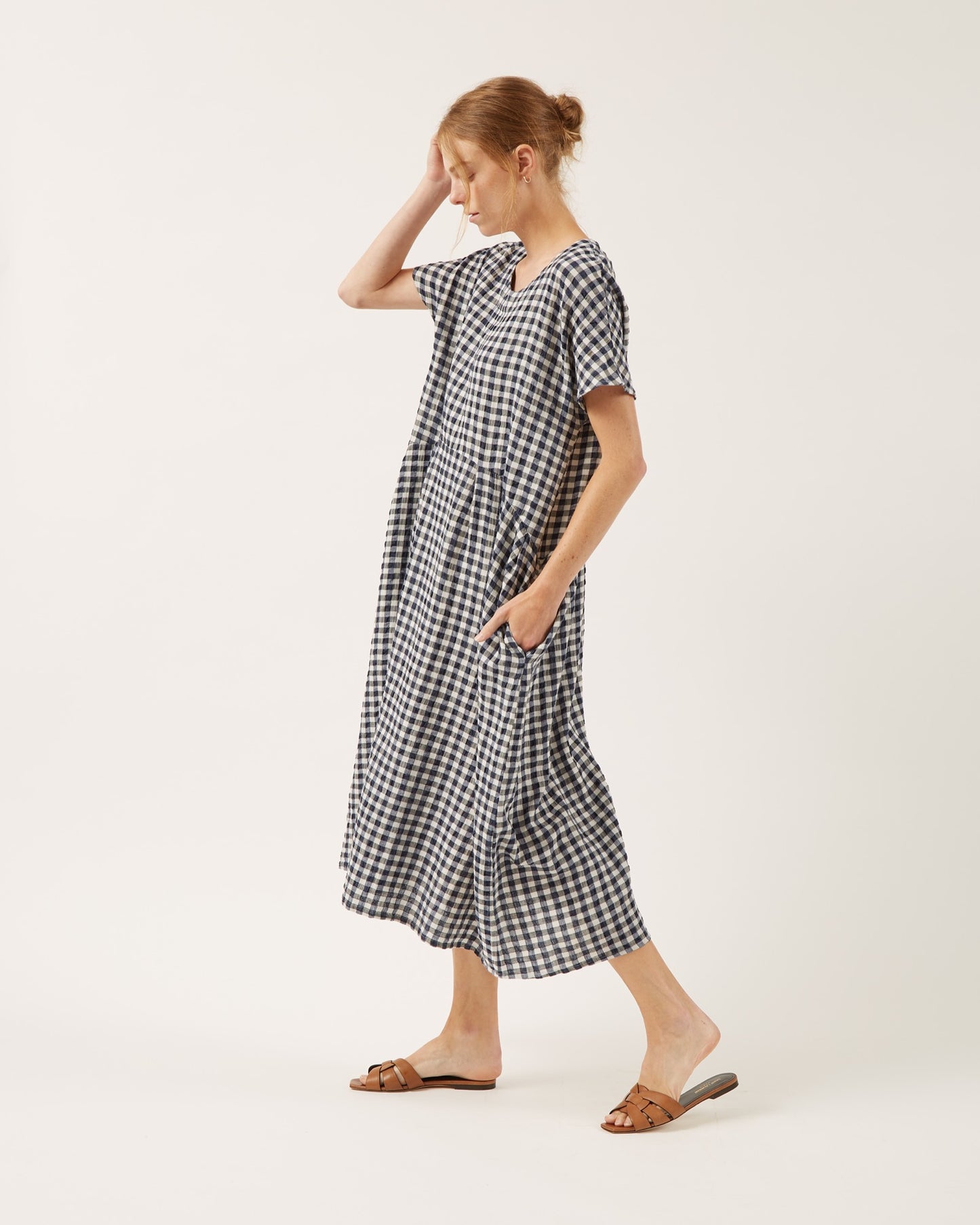 robe REBECCA en lin seersucker à motif vichy