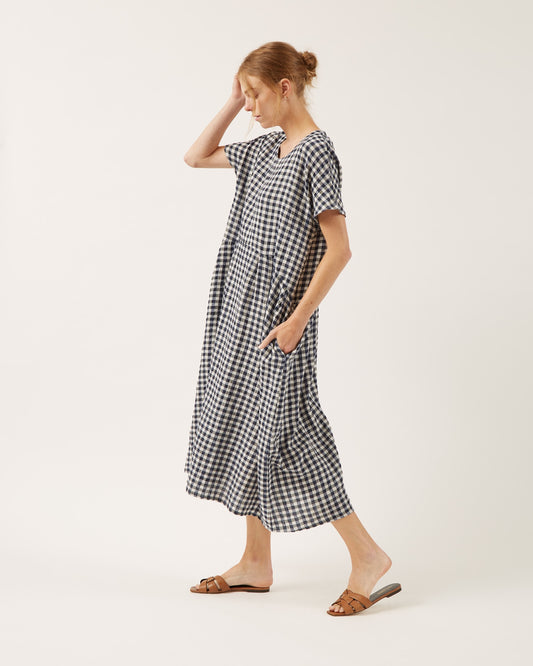 robe REBECCA en lin seersucker à motif vichy