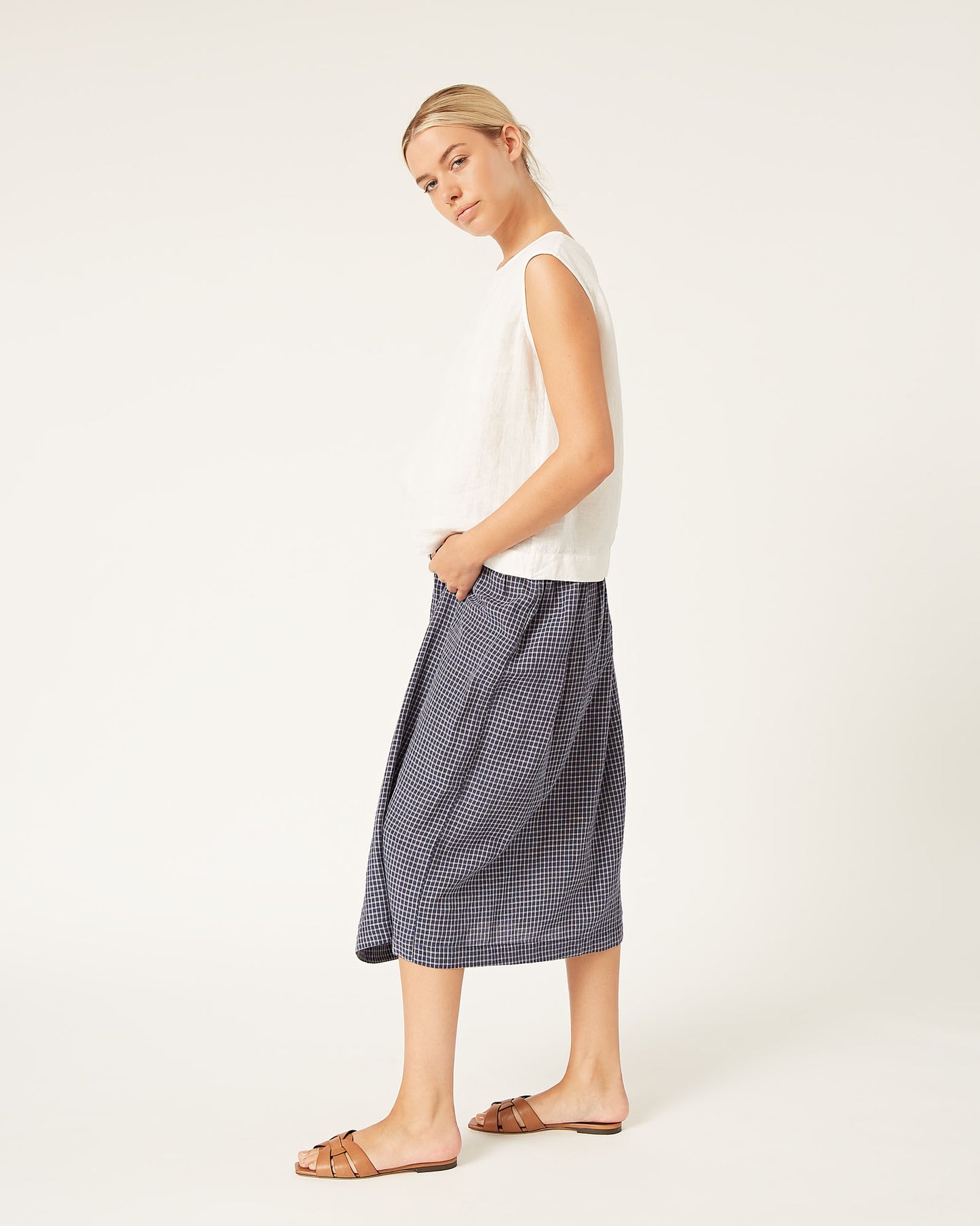 LIA mini-check linen skirt