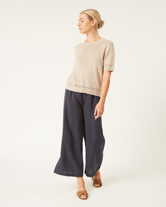 RONNIE linen and cotton short-sleeve sweater