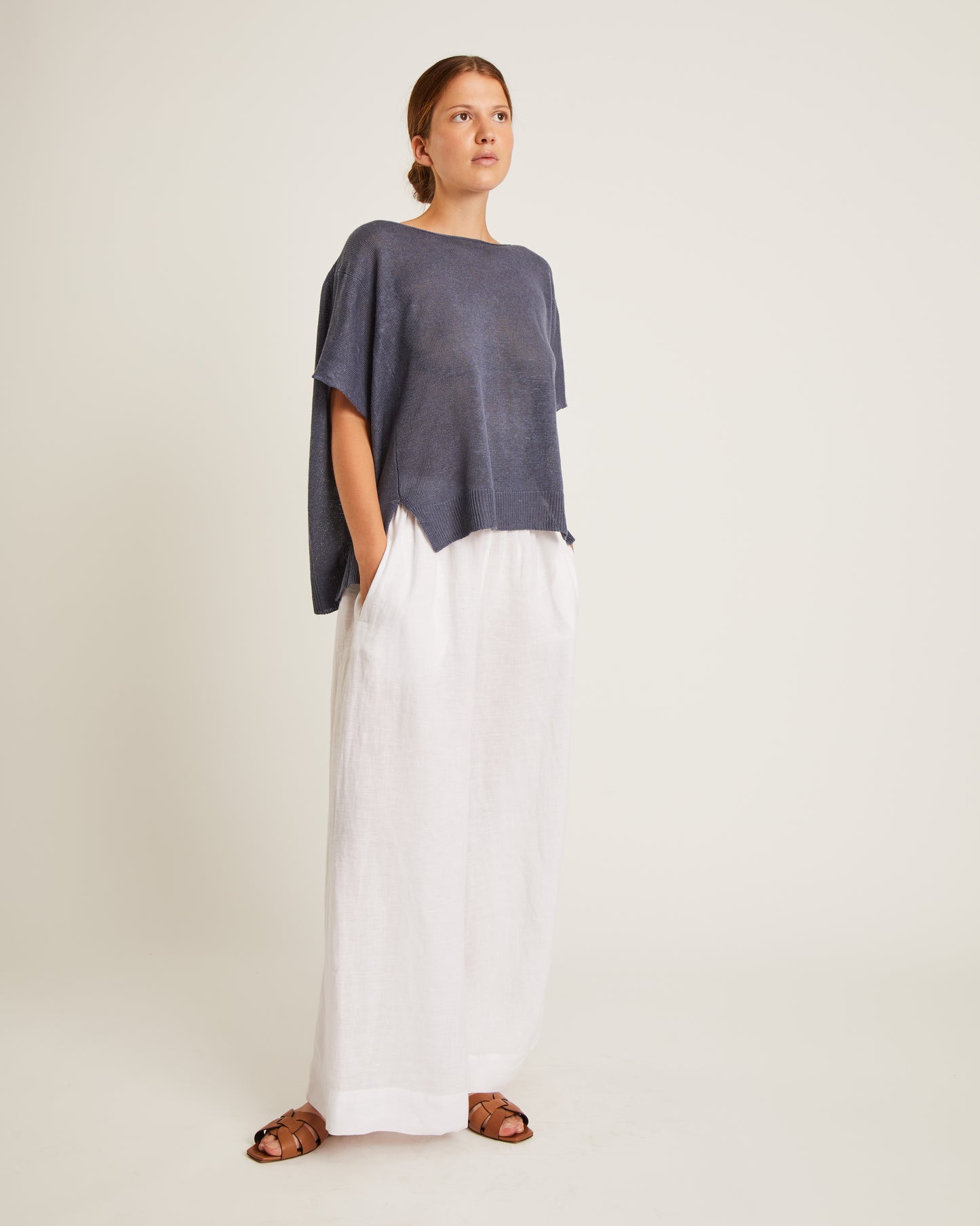 top en tricot de lin à col bateau et coupe carrée KIMMY