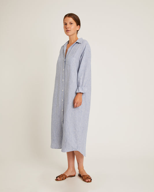 maxi robe-chemise en lin NICOLE à fines rayures