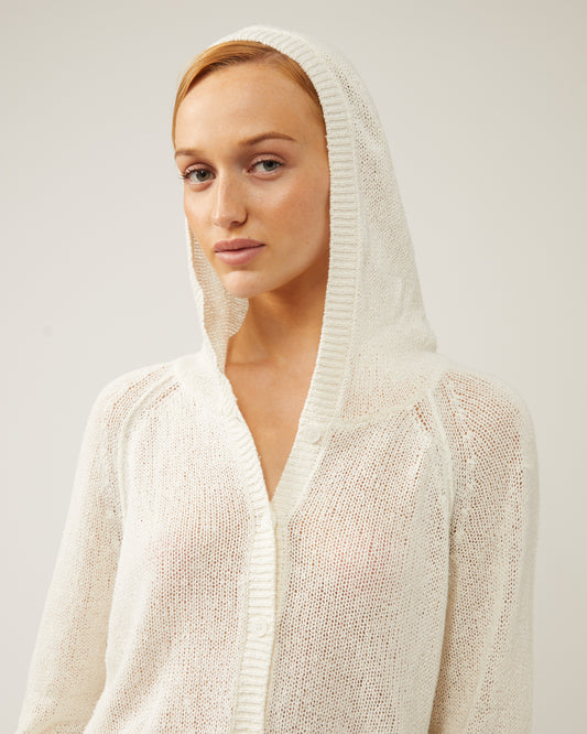 cardigan à capuche en coton et soie PORTIA