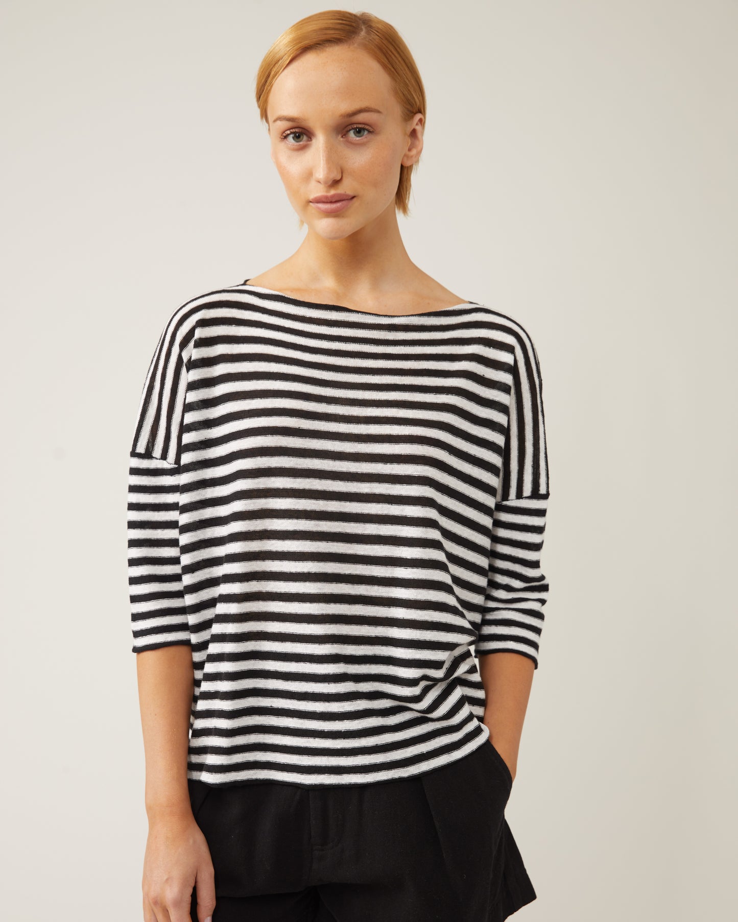 chandail en lin à col bateau et manches 3/4 SEINA