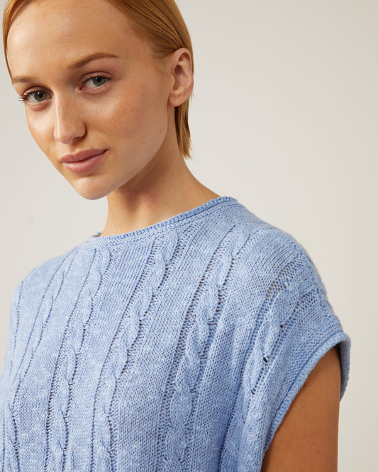 chandail sans manches à maille torsadée en lin et soie ROSA