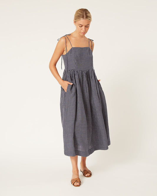 GWEN mini-check linen dress