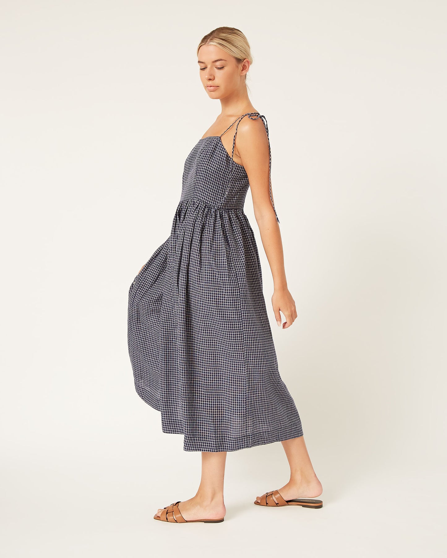 GWEN mini-check linen dress