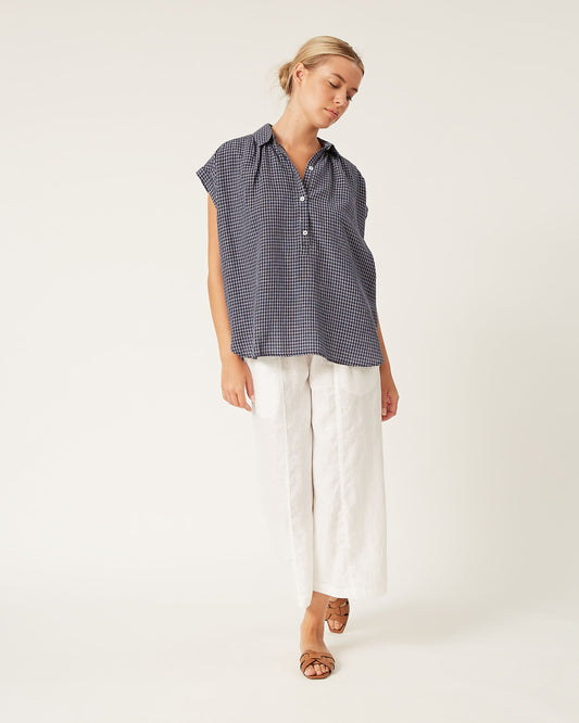 top en lin à mini carreaux MIRNA