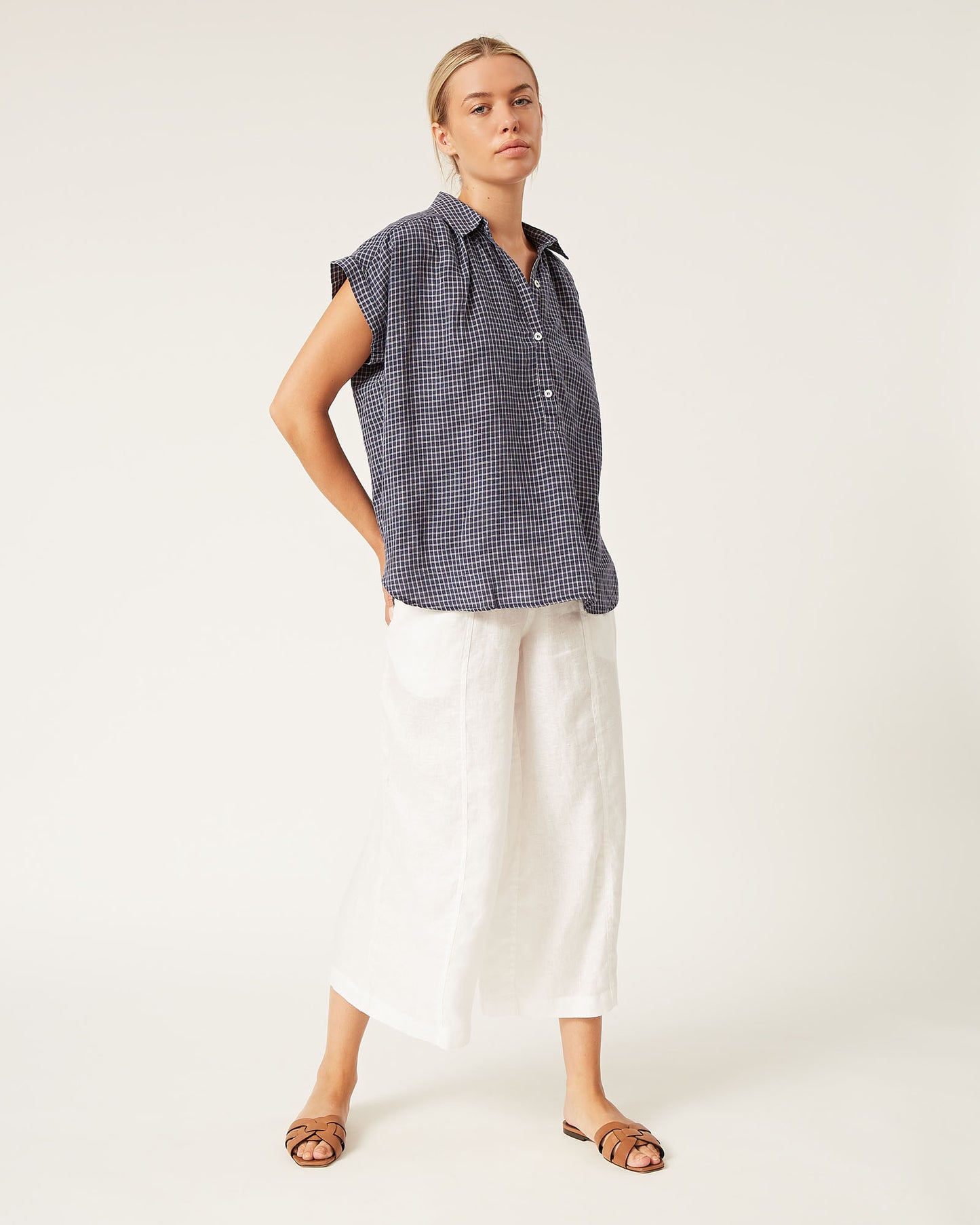 top en lin à mini carreaux MIRNA