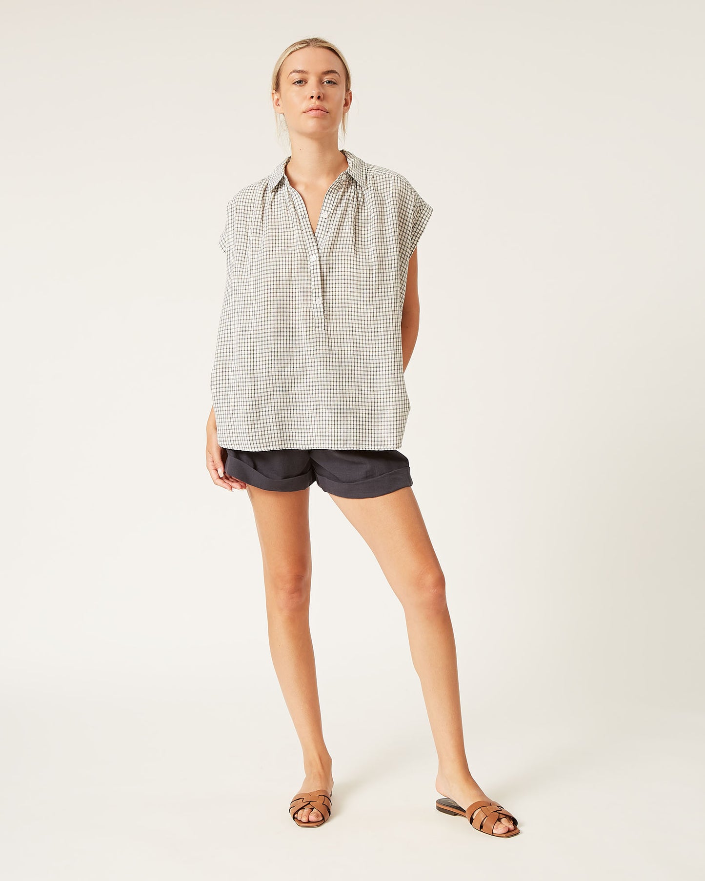 top en lin à mini carreaux MIRNA