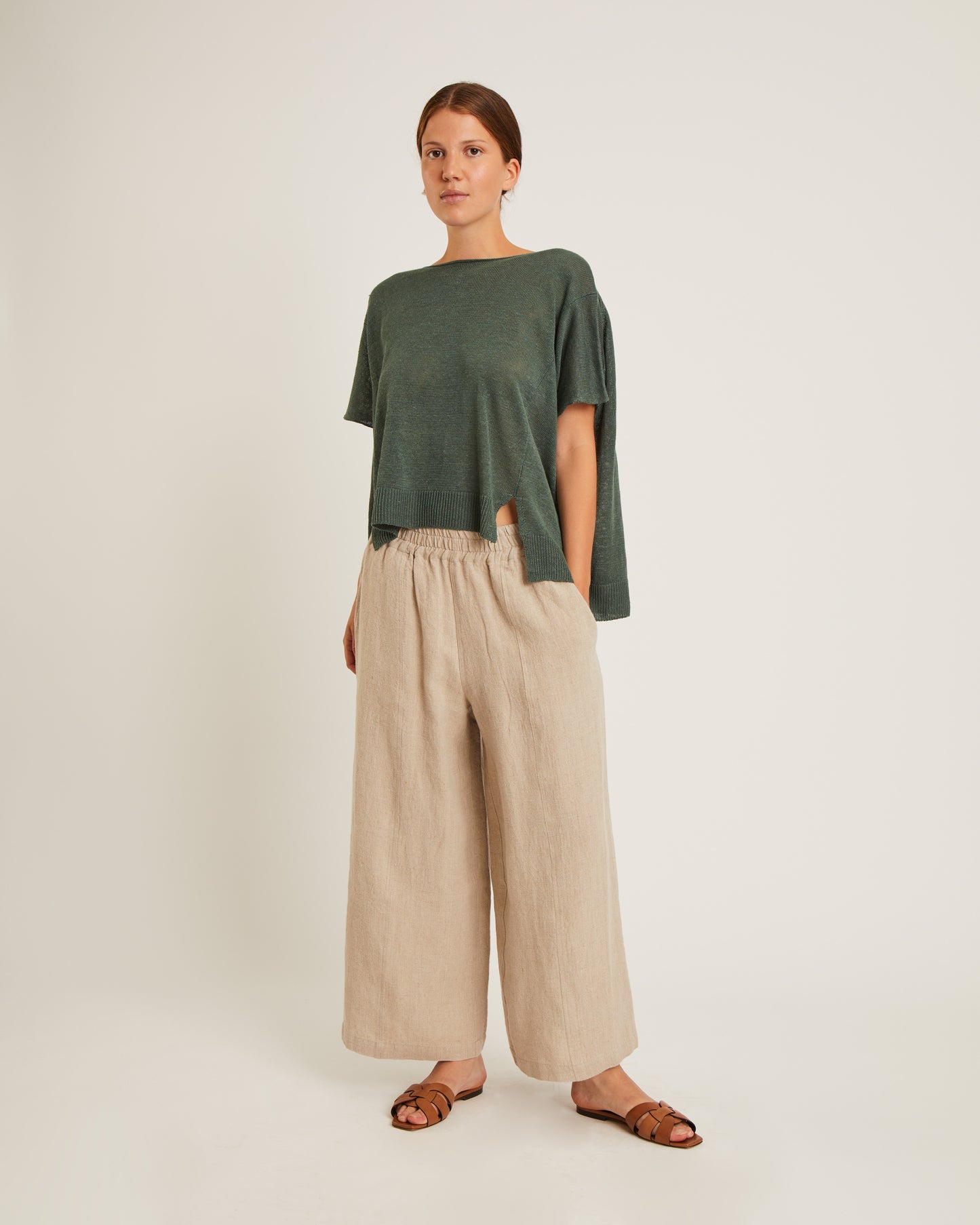 top en tricot de lin à col bateau et coupe carrée KIMMY