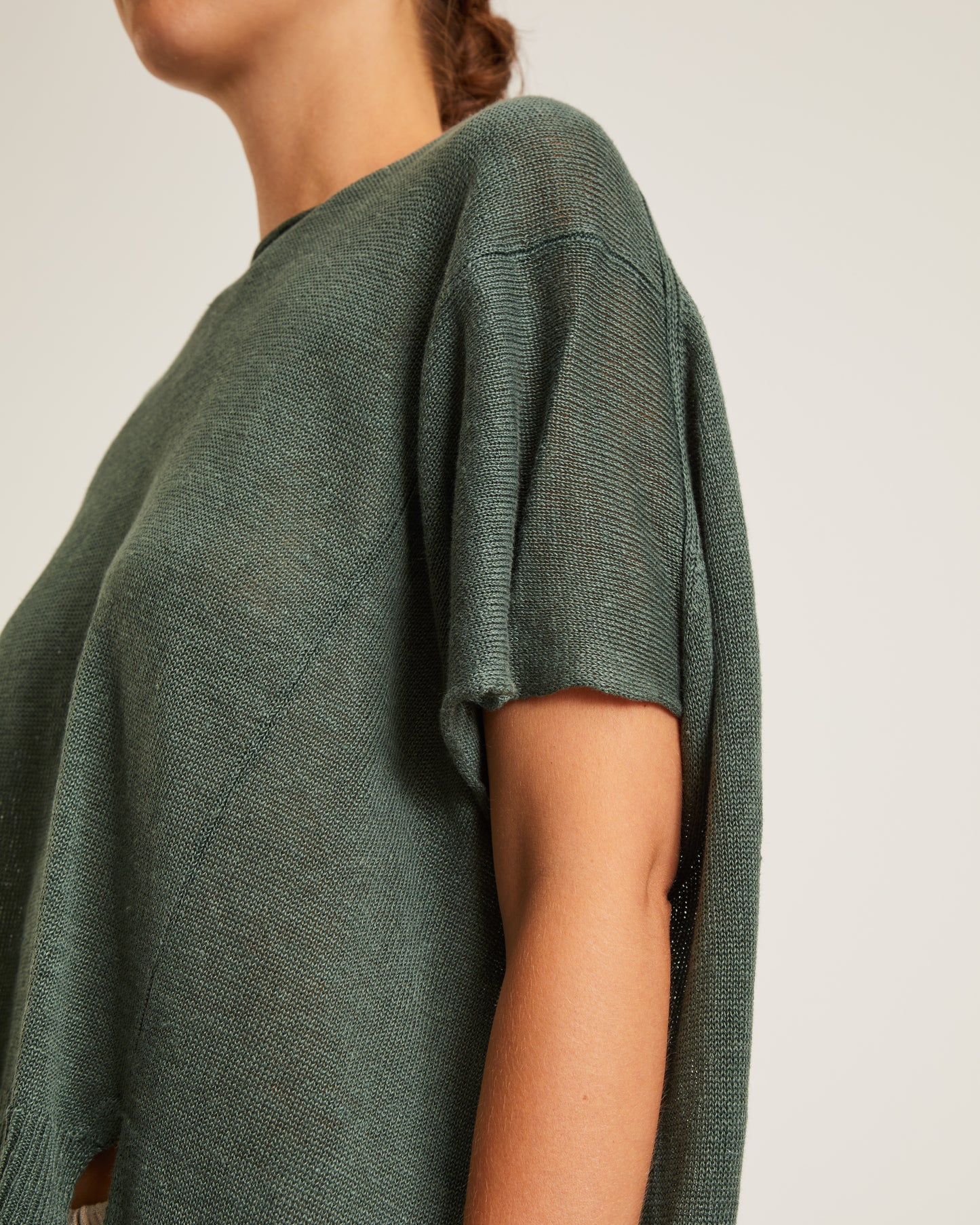 top en tricot de lin à col bateau et coupe carrée KIMMY