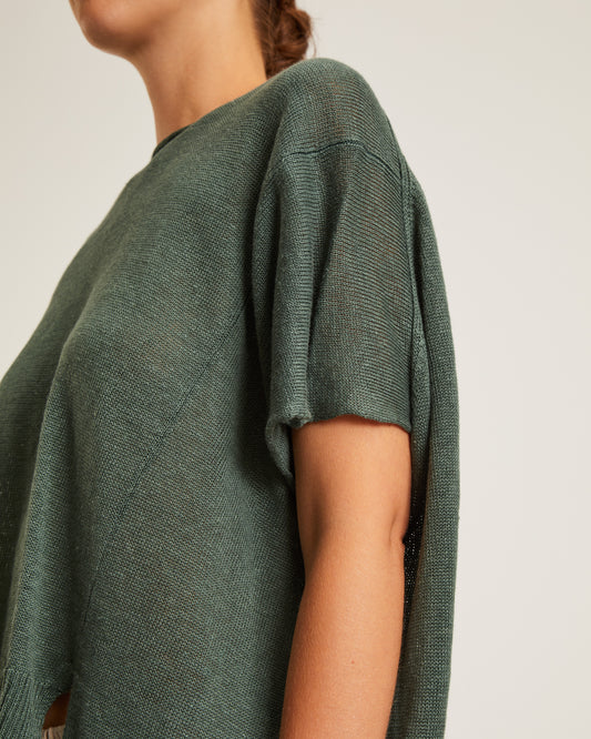 top en tricot de lin à col bateau et coupe carrée KIMMY