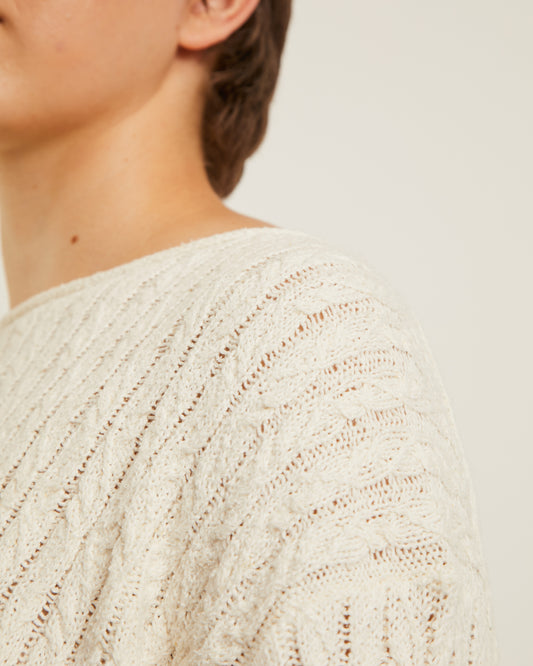 chandail en coton et soie à col bateau et maille torsadée JUDE