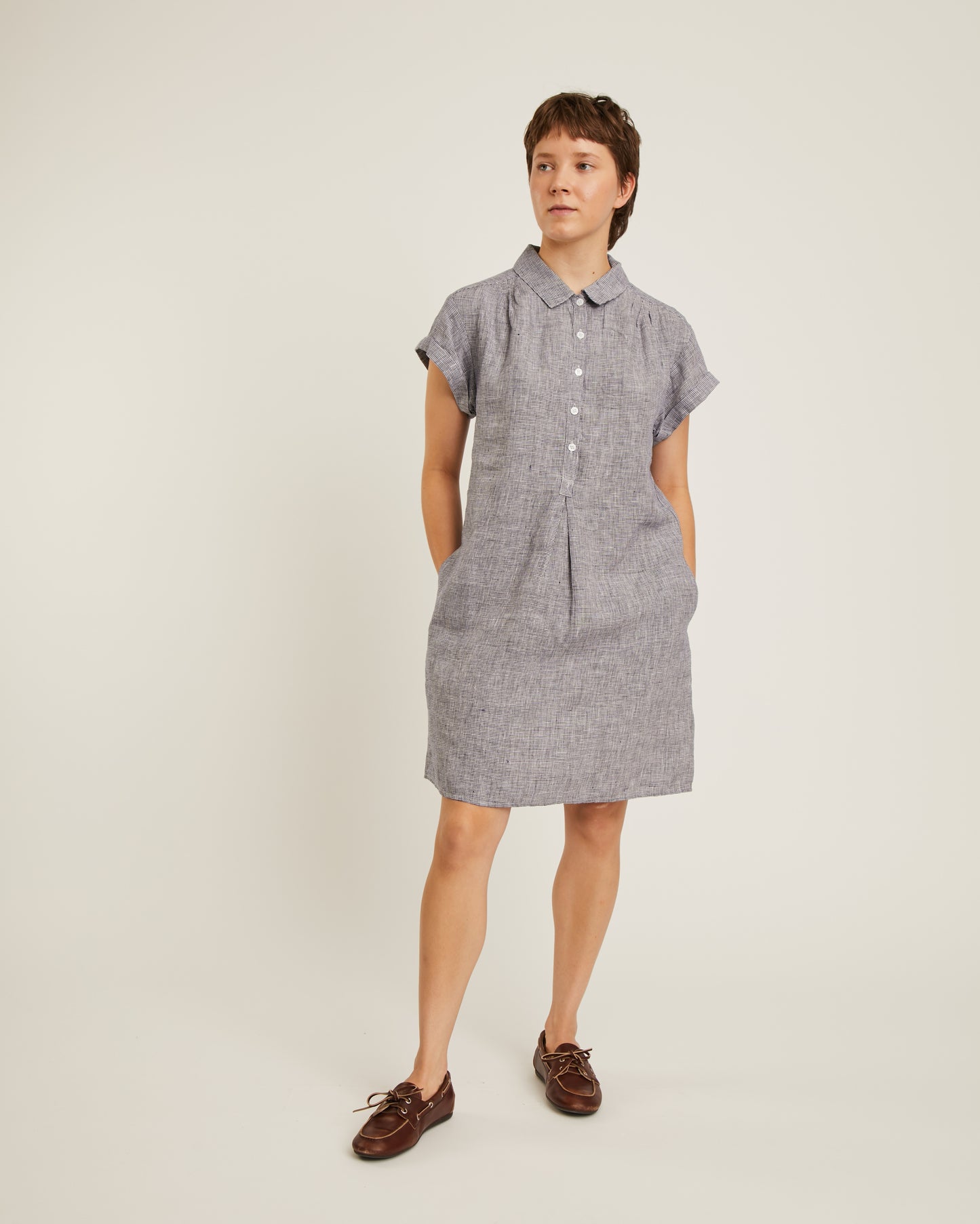 robe en lin MILLIE à motif mini pied-de-poule