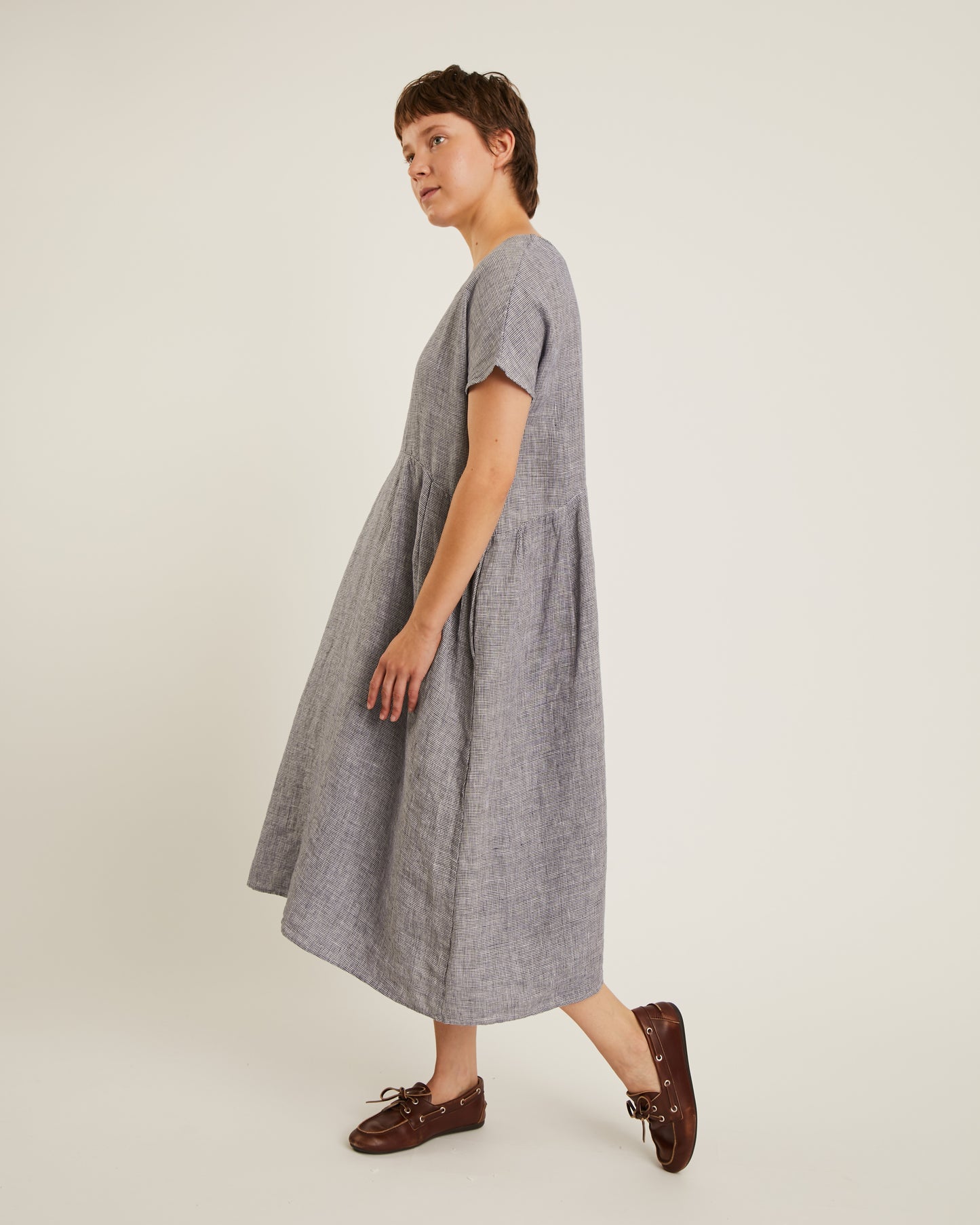 robe en lin REBECCA à motif mini pied-de-poule