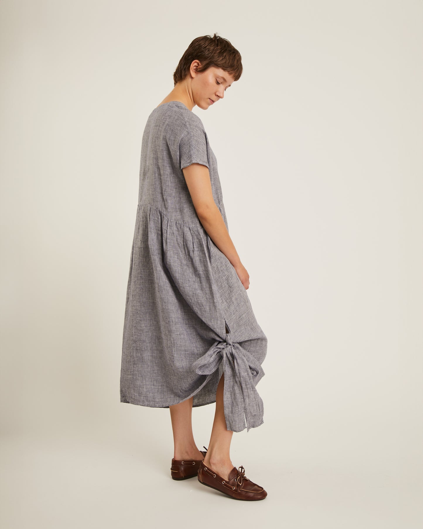 robe en lin REBECCA à motif mini pied-de-poule