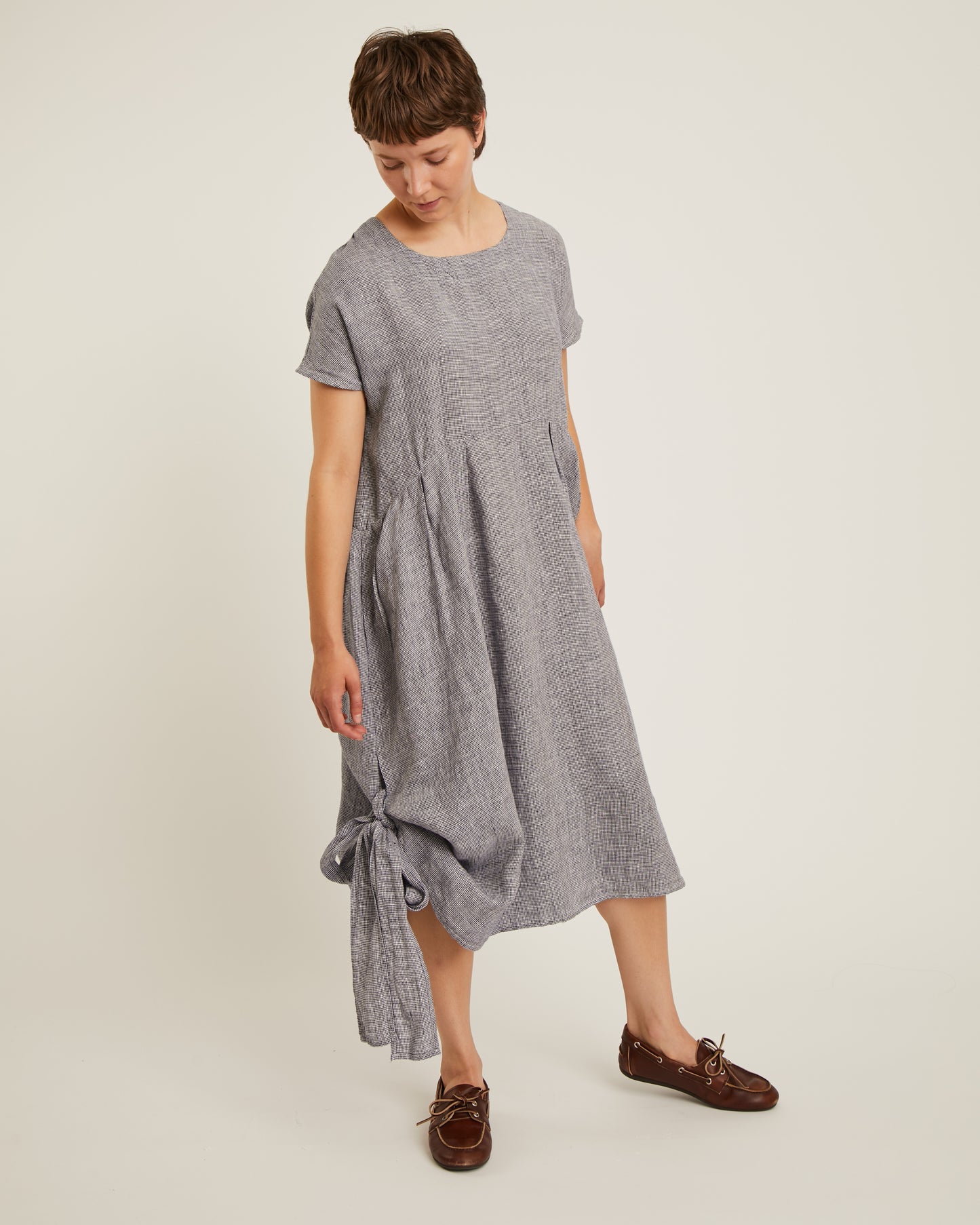 robe en lin REBECCA à motif mini pied-de-poule