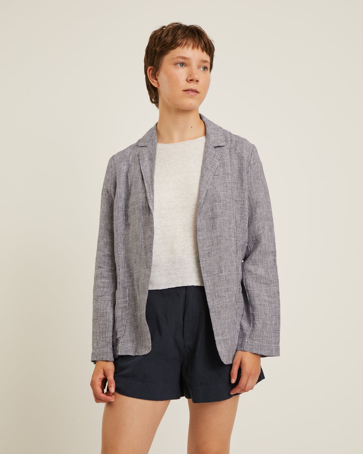 veste en lin NINON à motif mini pied-de-poule