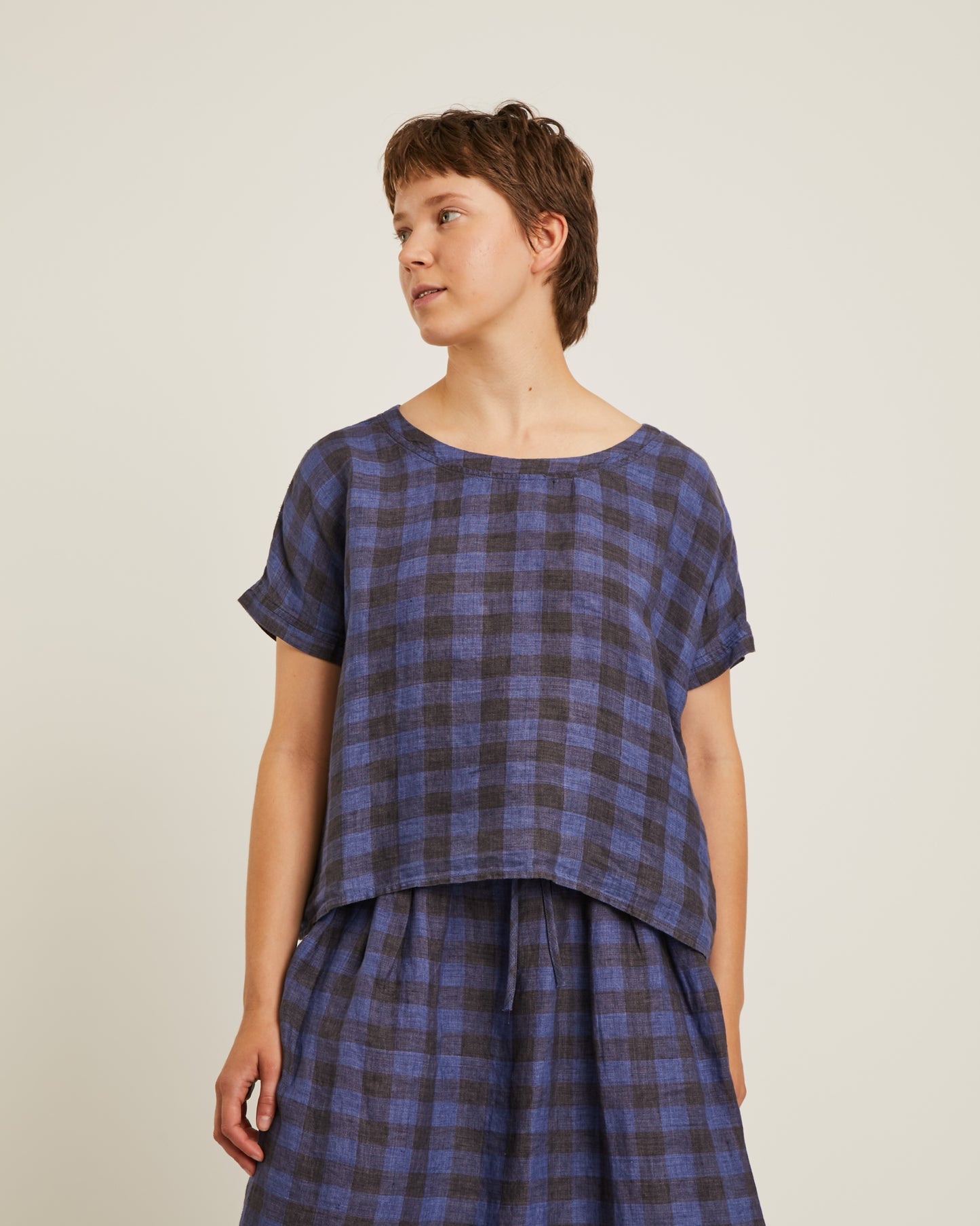 LIA mini-check linen skirt 